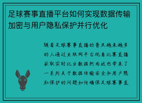 足球赛事直播平台如何实现数据传输加密与用户隐私保护并行优化